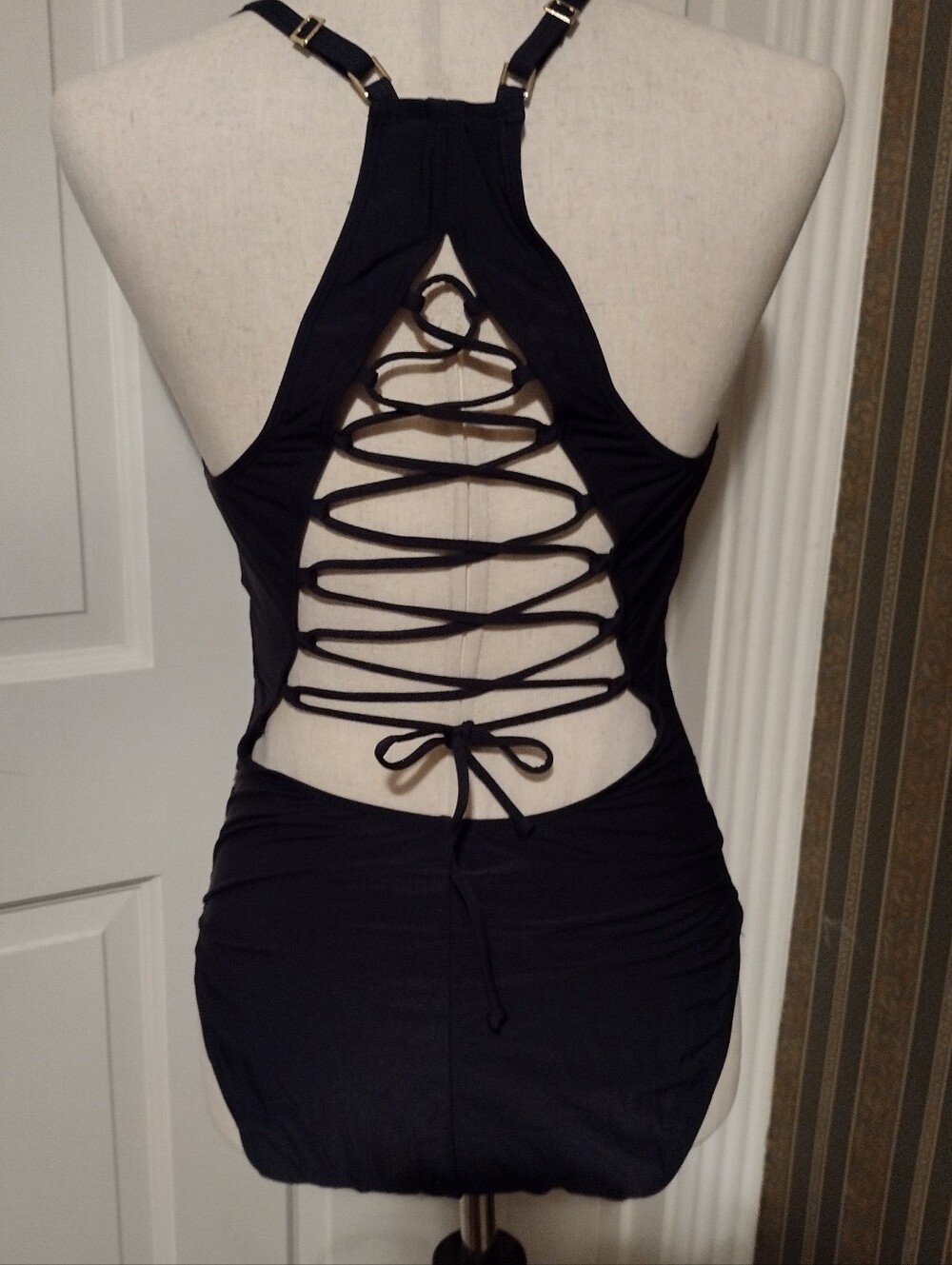La Blanca Black One-piece Swimsuit with Laceup Back